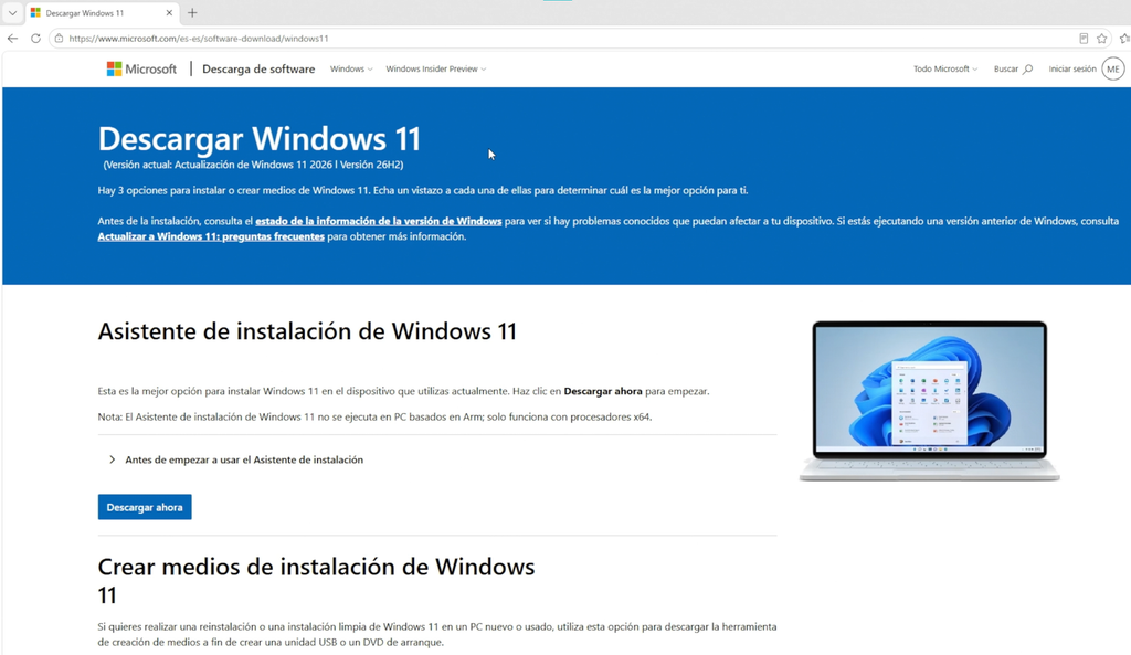 Paso 2: descargar la ISO oficial de Windows 11 26H2