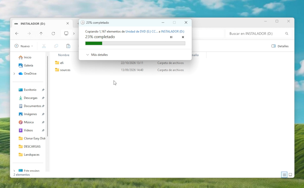 Paso 3: copiar los archivos de Windows 11 a la partición interna
