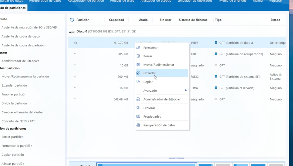 Ampliar la partición C con MiniTool Partition Wizard