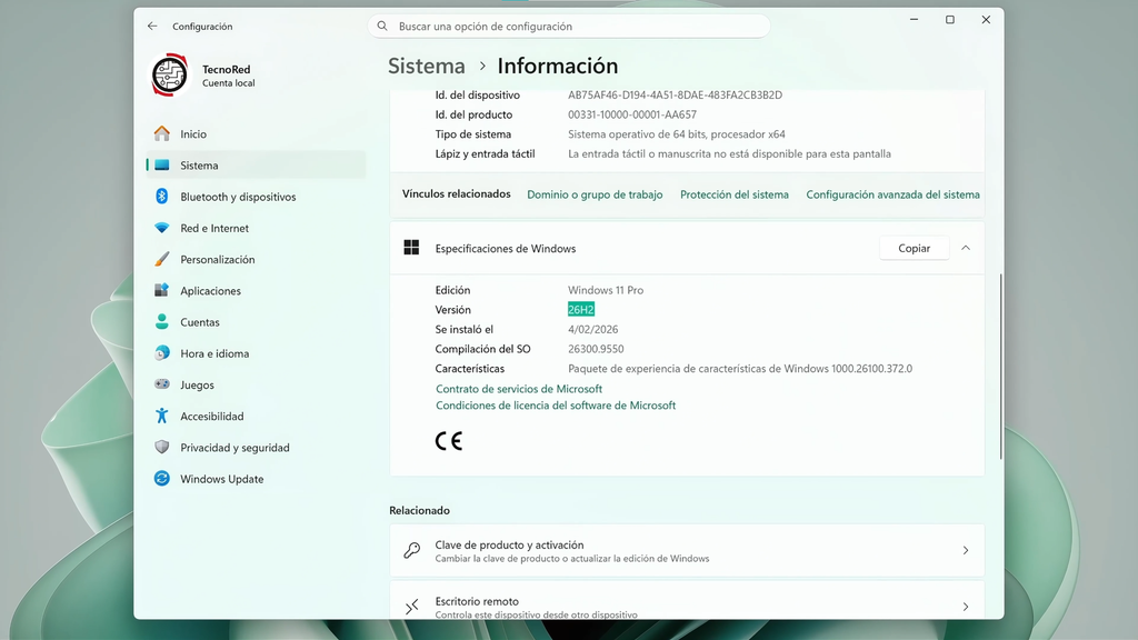 Comprobar la versión desde Configuración