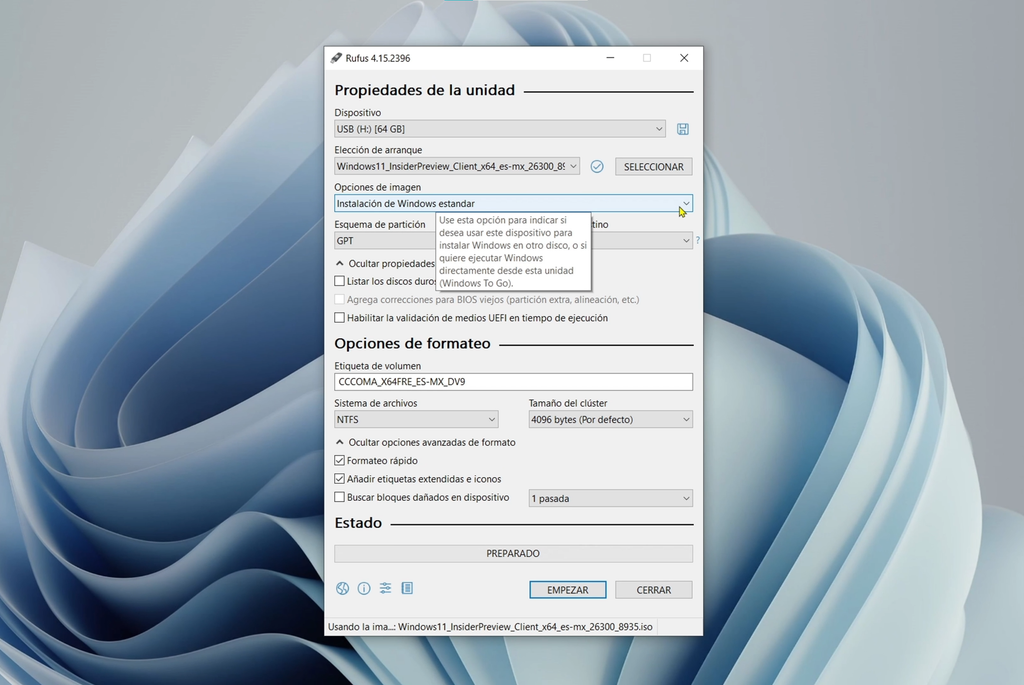 Crear un USB booteable de Windows 11 26H2 con Rufus