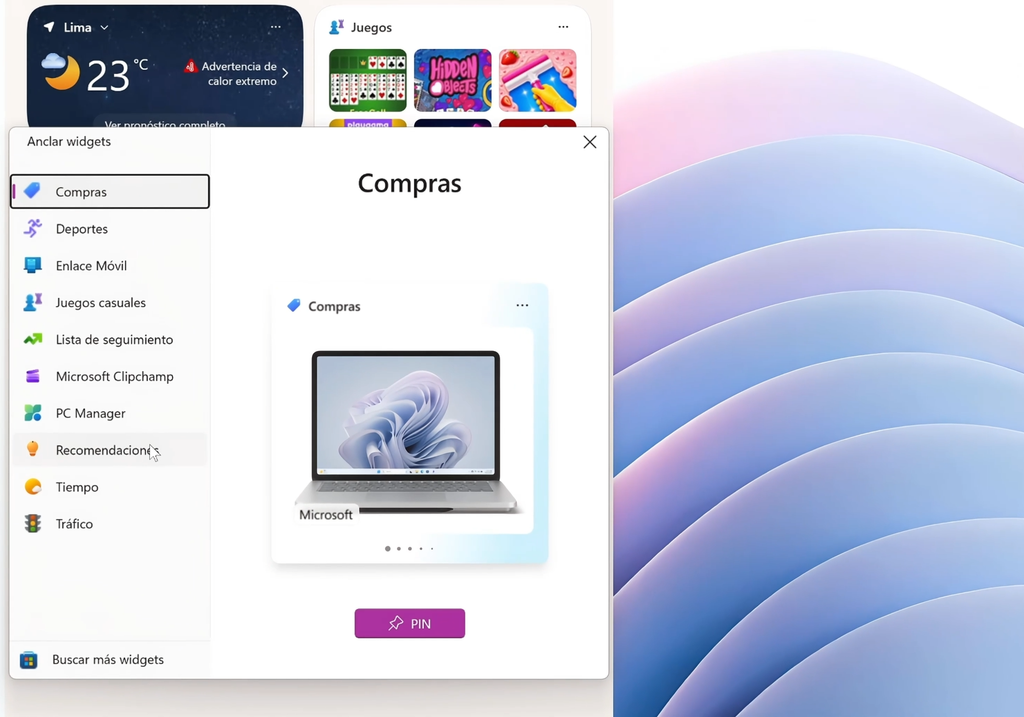 Nuevo widget de recomendaciones en Windows 11