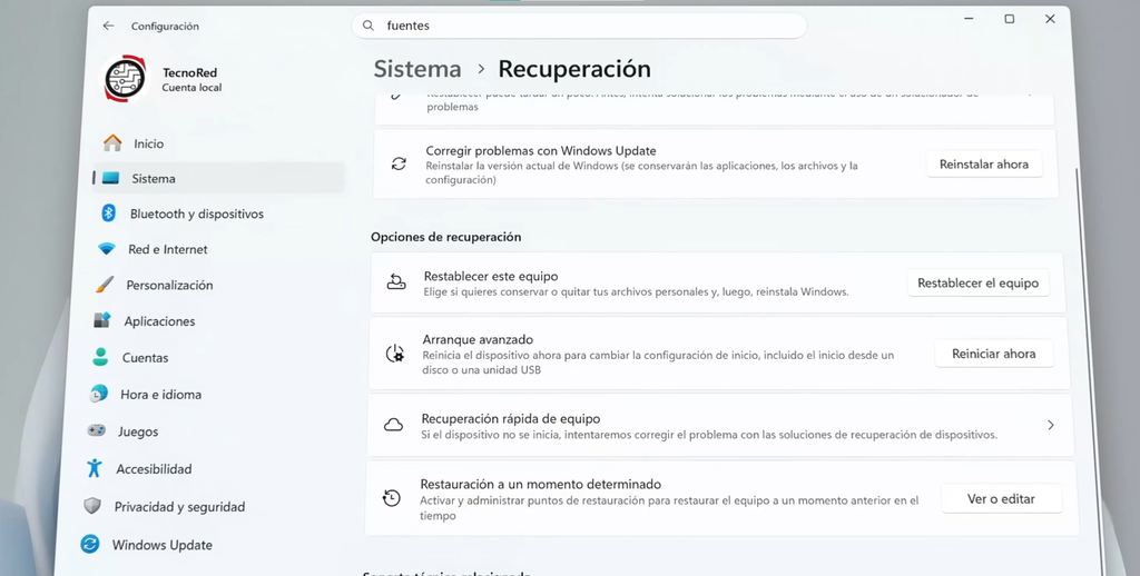 Ajustes en fuentes, recuperación y copias de seguridad