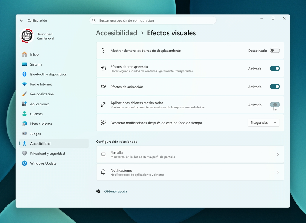 Activar aplicaciones maximizadas automáticamente