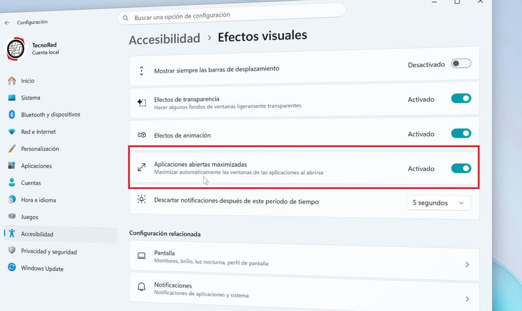 Nueva opción para abrir aplicaciones maximizadas automáticamente