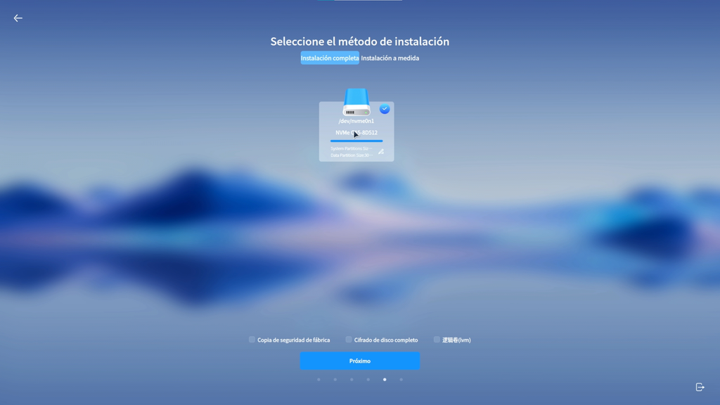 Instalación completa utilizando todo el disco