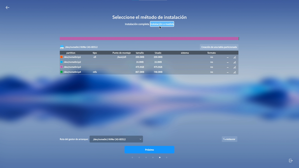 Elegir el tipo de instalación de openKylin